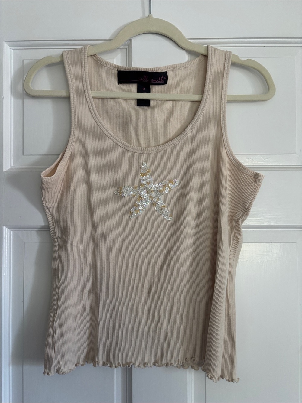 Willi Smith Cream Ribbed Tank with Sequin Star